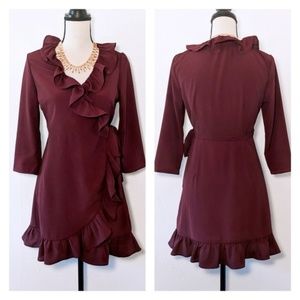 Topshop Ruffled Burgundy Wrap Dress